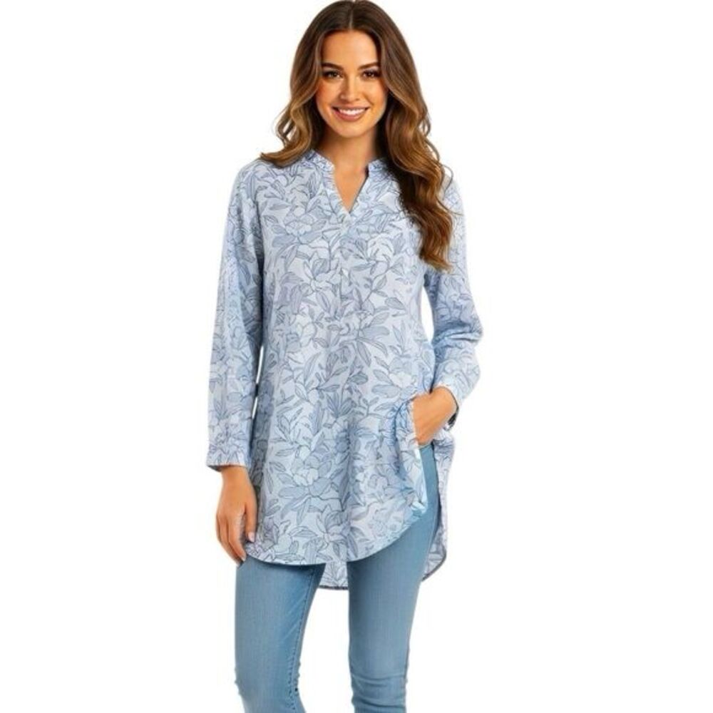 Utsa Womens Blouse Sz Medium Floral Kurta Tunic Festival Casual Preppy Modern